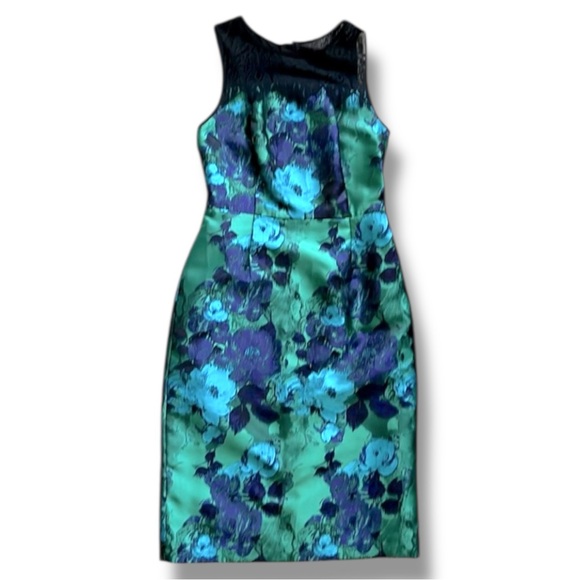Anthropologie Leifsdottir Water Garden Black Lace & Teal Floral Sheath Size 0 - Picture 4 of 15